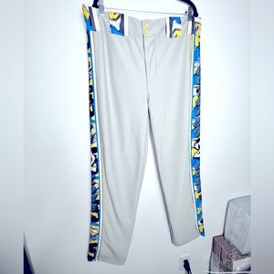 Pacific Apparel Baseball Pants. Gray W/ Blue & Yellow Lining. Snap Closet Sz: 40